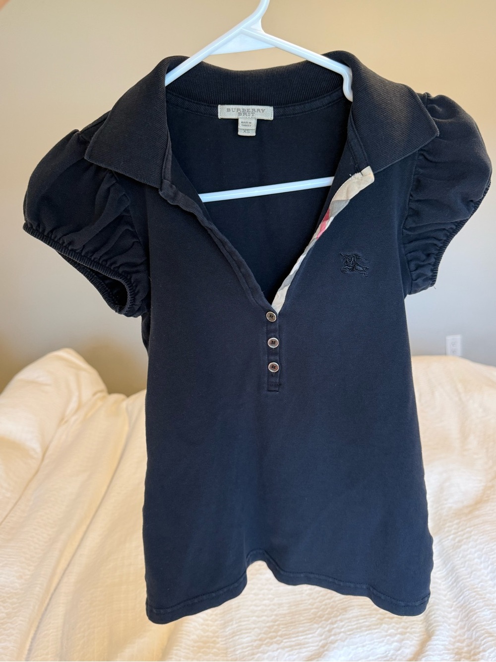 Burberry Black Women Short-Sleeve Polo with Puff Sleeves